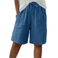 thumbnail image 1 of Oksale Plus Size Womens Bermuda Shorts Elastic High Waisted Drawstring Beach Shorts with Pockets Loose Solid Color Wide Leg Shorts for Going Out Dark Blue M, 1 of 9