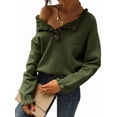 thumbnail image 3 of Women Sweaters Fall Winter Clothes Long Sleeve Button Up Ruffle Crew Neck Casual Knitted Pullover Tops Olive Green L, 3 of 8