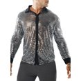 thumbnail image 2 of Faithtur New Fashion Men Spring Autumn Sequins Shirt Long Sleeve Turn Down Collar Button Dot Shirts, 2 of 5