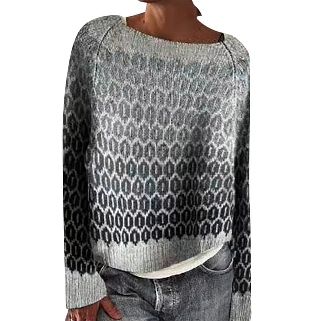 Tiweut Chandails Décontractés pour Femmes Doublés en Polaire Chandail d'Hiver Manches Longues Col Rond Mi-Longueur Blouses Patchwork Argent,G