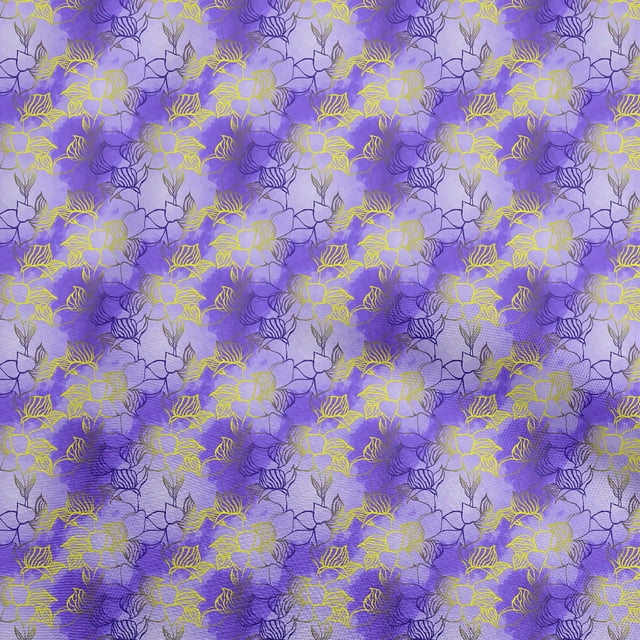 oneOone Rayon Violet Fabric Leaves Sewing Material Print Fabric By The Yard 56 Inch Wide-aB