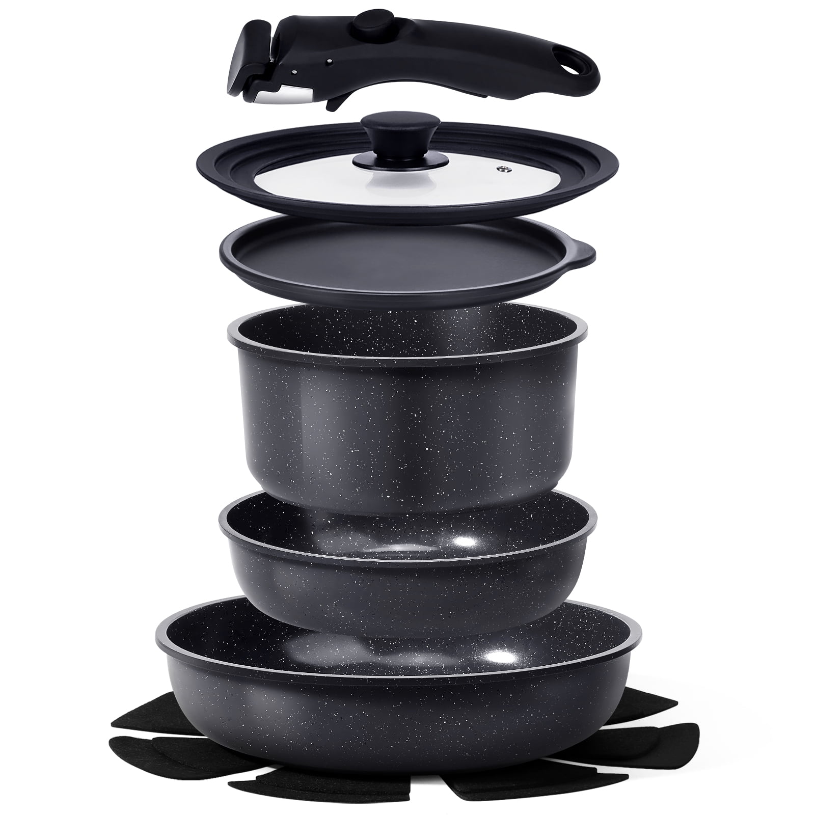 GIPP 8pcs Ceramic Cookware Sets with Removable Handle,Oven & Dishwasher Safe,Pots and Pans Set Non Stick,Induction Cookware