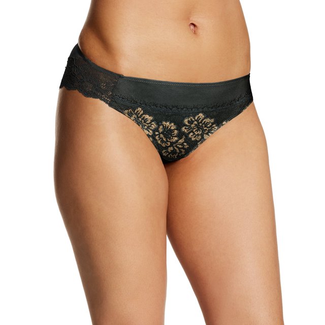 Maidenform Womens Comfort Devotion Lace Back Tanga, 7, BlackGold 2