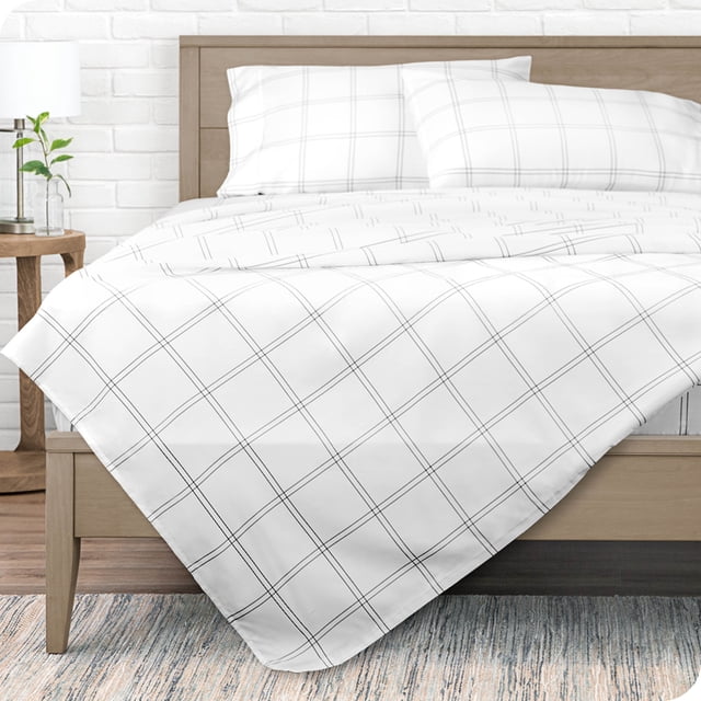 Bare Home Ultra-Soft Sheet Set - Premium 1800 Collection - Deep Pockets - 4-Pieces - Full, Modern Plaid - White/Gray