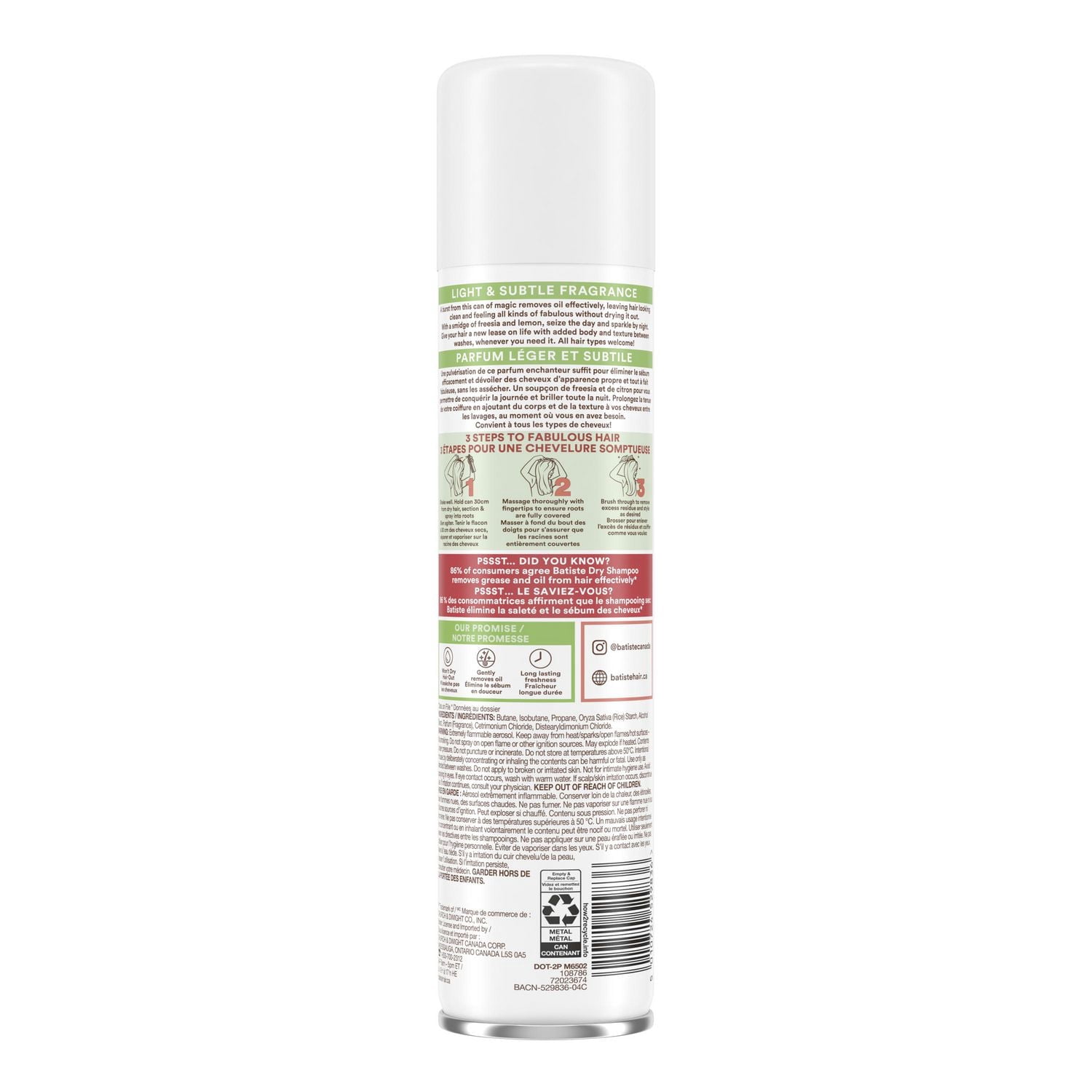 Batiste Dry Shampoo Spray, Bare Scent, Refresh Hair and Absorb Oil Between Washes, Waterless Shampoo for Added Hair Texture and Body, 200-ml