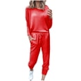 thumbnail image 1 of Mrat Cute Two Piece Outfits for Women 2 Piece Jogging Sets Solid Polyester Long Sleeve Sweatsuits Sets Two Piece Track Suits Drawstring High Waist Pants Set Comfy Outfits N-Red M, 1 of 5
