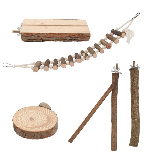 Rdeghly 5pcs Wooden Birds Climbing Perch Set Parrots Standing Swing Bird Playing Toy HOT