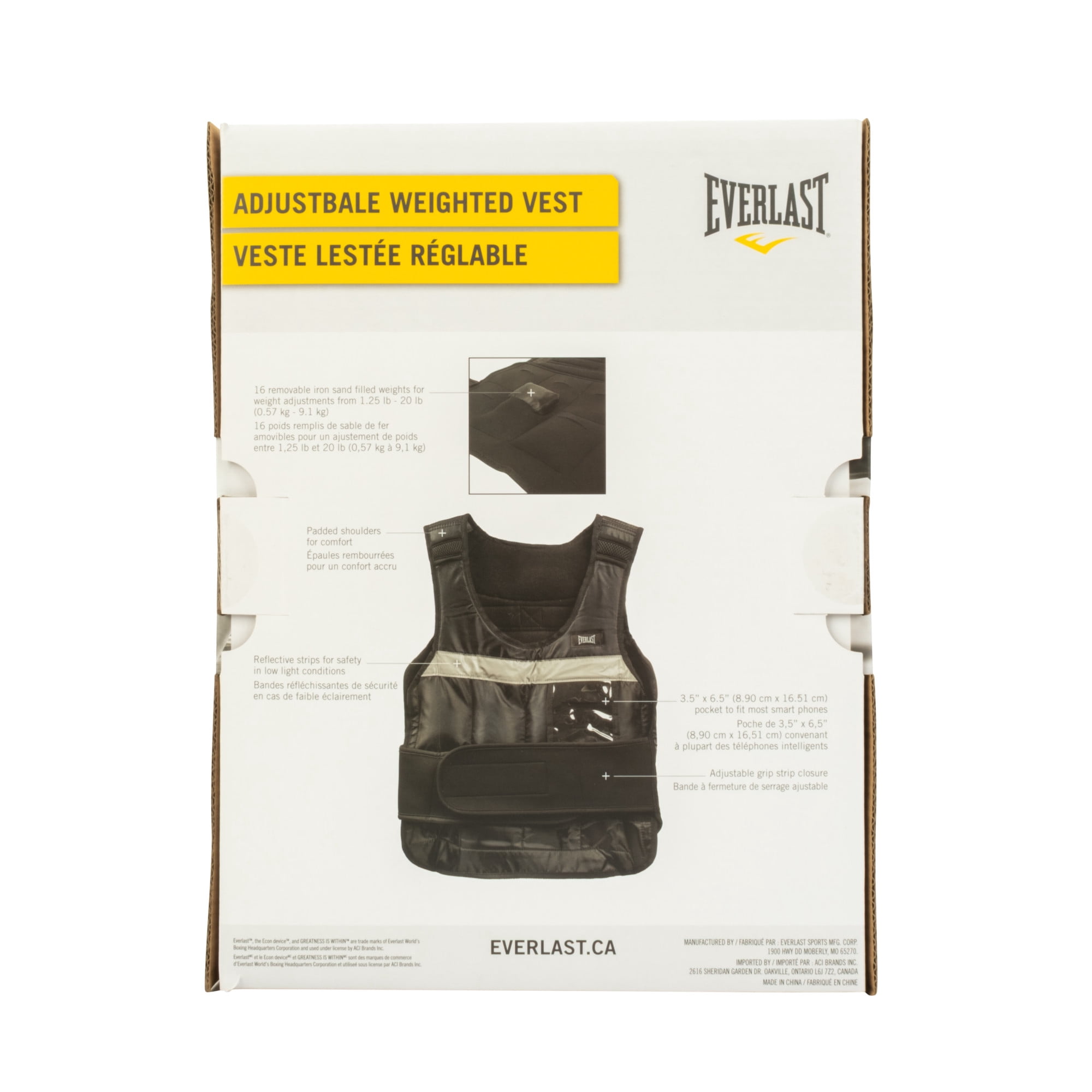 Veste lestée réglable de 20 lb d'Everlast