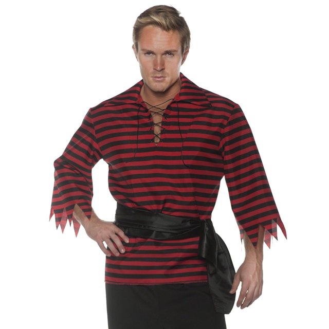 Chemise Rayée Pirate Noire et Rouge Accessoire de Costume pour Homme Adulte Grande Taille TTG