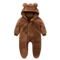 thumbnail image 1 of AherBiu Infant Rompers Fleece Hooded Jumpsuits Zip up Bodysuits Fall Winter Solid Color Warm Fuzzy Newborn Baby Clothes Sets, 1 of 3
