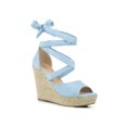 thumbnail image 1 of BLISSFUL STEP Édition Chaussures pour Femmes Espadrilles à Lacets Sandales Compensées à Plateforme Bleu Ciel 7,5, 1 of 7