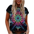 thumbnail image 2 of CHGBMOK Hauts pour Femmes Grande Taille Été T-Shirt Blouse à Col Rond Imprimée à Manches Courtes Décontractée pour Femmes Hauts pour Dames Hauts d'Été de Plage en Liquidation, 2 of 4
