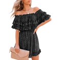 thumbnail image 1 of Women‘s Summer Off Shoulder Dress Pleated Flowy Neck Belt Printed Dress, 1 of 4
