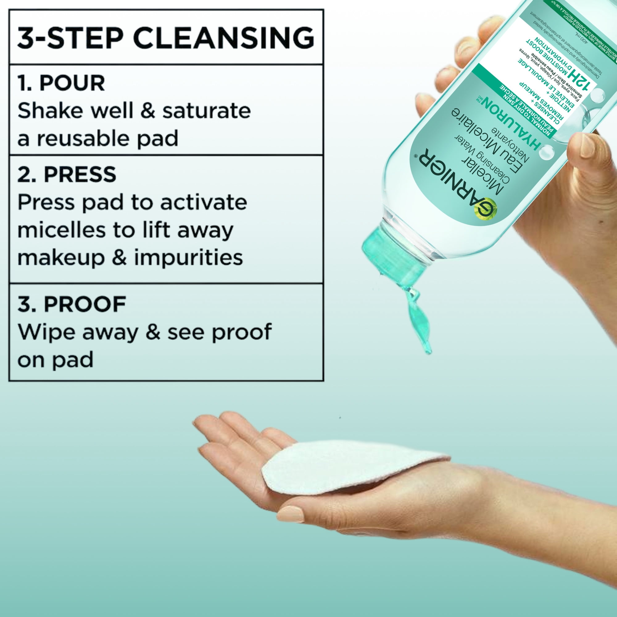 Garnier Eau Micellaire Nettoyante Tout-en-1 à L'acide hyaluronique, Convient Aux Peaux Sensibles, Cruelty Free International et Végétalien