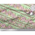 thumbnail image 2 of Soimoi Green polyester Crepe Fabric Leaves & Pink Floral Decor Fabric Printed BTY 42 Inch Wide, 2 of 3