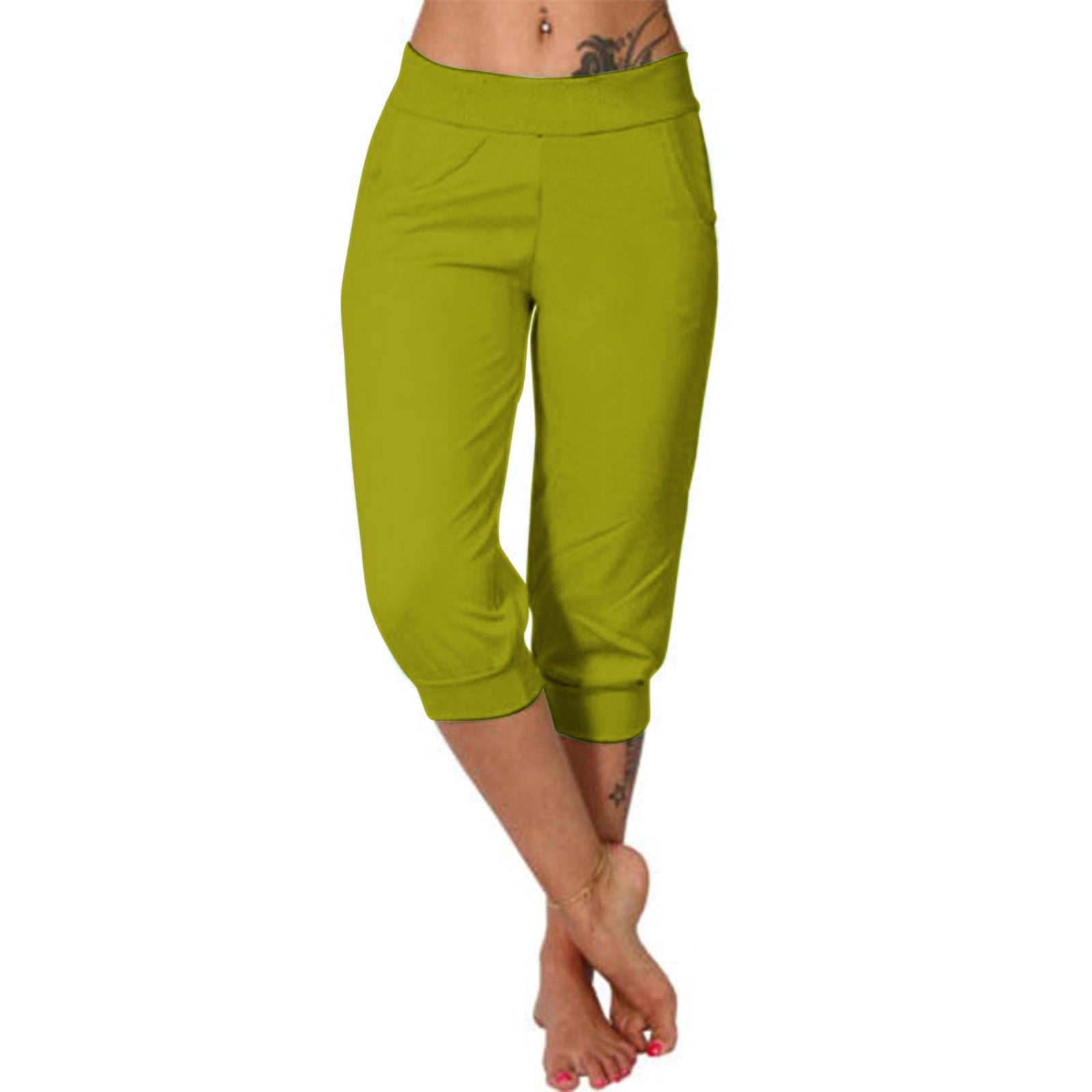 Timegard Pantalon Capri de Survêtement pour Femmes, Bas Resserré, Couleur Unie, Joggers Raccourcis, Pantalon d'Entraînement avec Poches