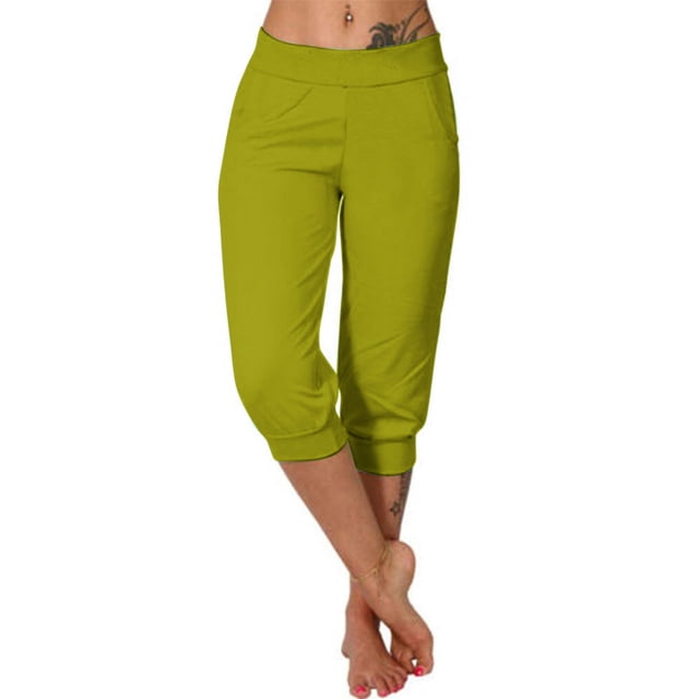 Timegard Womens Sweatpants Capri Pants Cinch Bottom Solid Color Cropped Joggers Workout Pants with Pockets