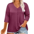 thumbnail image 1 of Plebaso Womens Plus Size Tops 3/4 Sleeve V Neck Casual T Shirts Loose Solid Color Button down Blouses Tees, 1 of 7