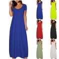 thumbnail image 1 of Hot6sl Liquidation d'Économies d'Été Robe à Manches Courtes à Col Rond, Robe Unie à Grande Poche pour Femme Aguichant à Col Rond à Manches Courtes à Manches Longues, Robe en Polyester pour Femme/bleu, 3TG, 1 of 6