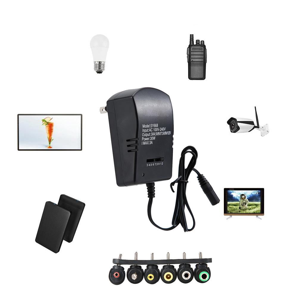 Rdeghly Adaptateur d'Alimentation CC Universel 30W 3v/4.5v/6v/7.5v/9v/12v à Tension Réglable (Fiche US 100-240V), Adaptateur d'Alimentation à Tension Réglable, Adaptateur d'Alimentation