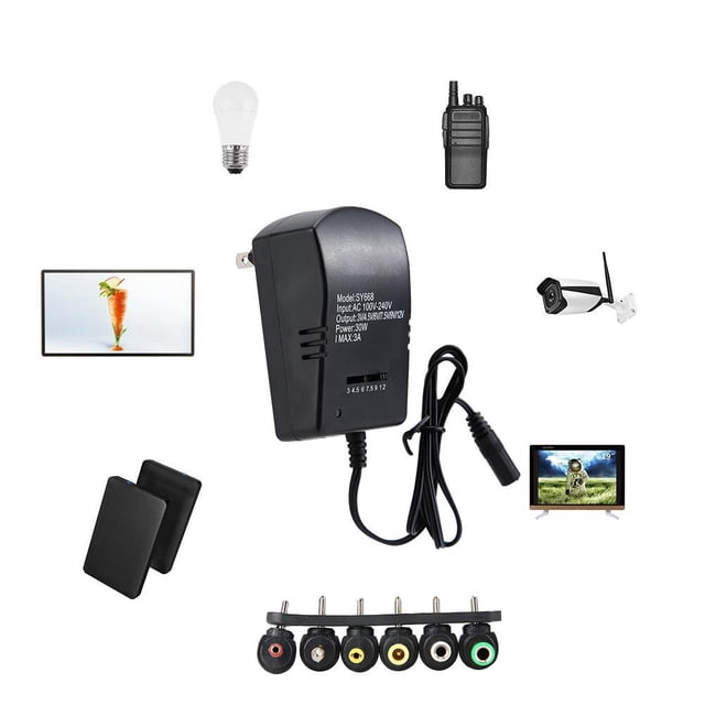 Rdeghly Adaptateur d'Alimentation CC Universel 30W 3v/4.5v/6v/7.5v/9v/12v à Tension Réglable (Fiche US 100-240V), Adaptateur d'Alimentation à Tension Réglable, Adaptateur d'Alimentation