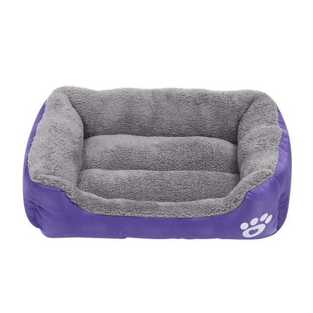 LSLJS Dog Bed Mats, Leaf Shape Dog Blanket Dog Mat Multi-Purpose Leaf Floor Mat Machine Washable Sleeping Pad Small Dog and Cat Mattress, Dog Bed Blankets. A rectangular pet bed with raised edges for neck and head support, featuring a soft grey plush interior and a durable purple waterproof Oxford fabric exterior. The bed includes a non-slip bottom for stability and is machine washable for easy cleaning. Suitable for small dogs and cats, providing comfort and warmth.