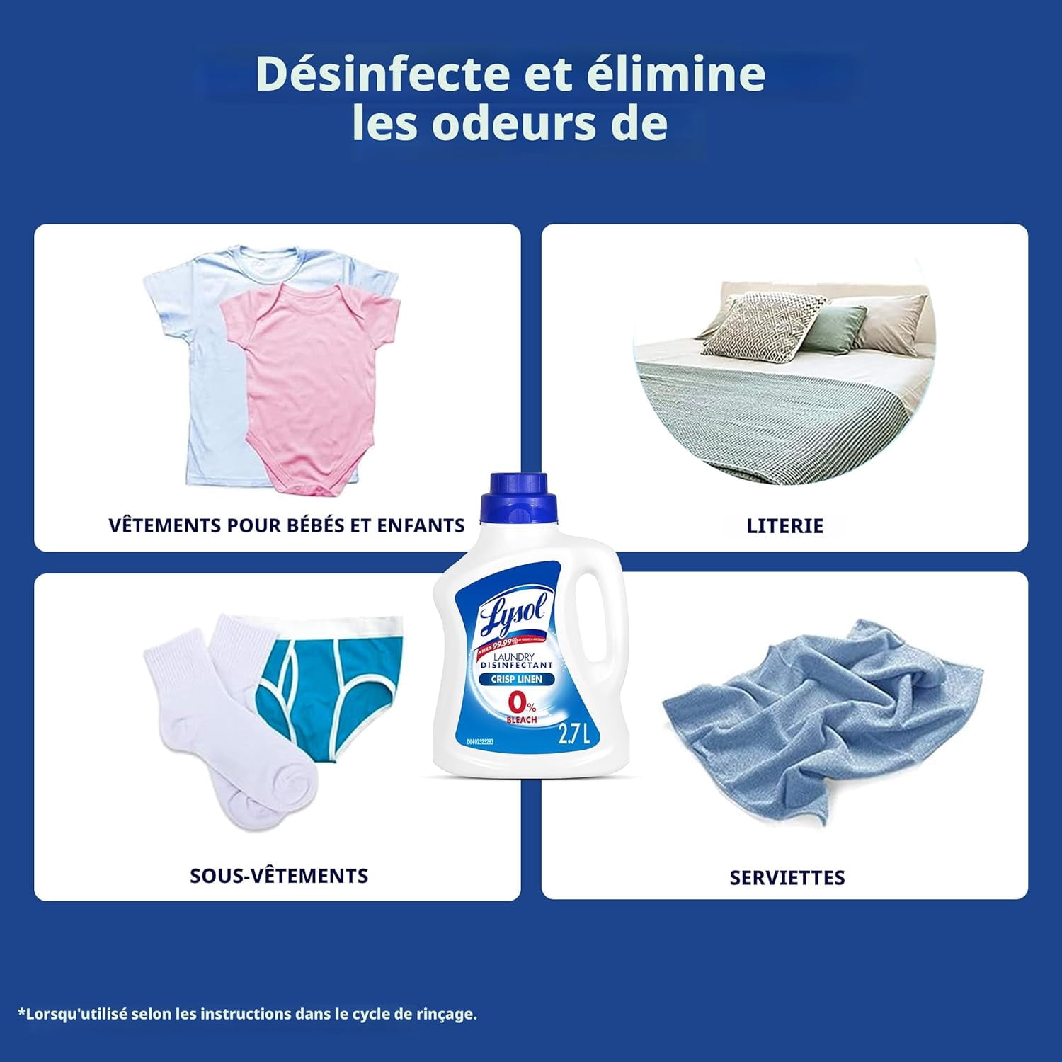 Lysol Désinfectant à lessive gratuit et transparent, sans parfum, sans colorants, 0 % d'eau de Javel, tue 99,9 % des virus et bactéries, 1.2 l