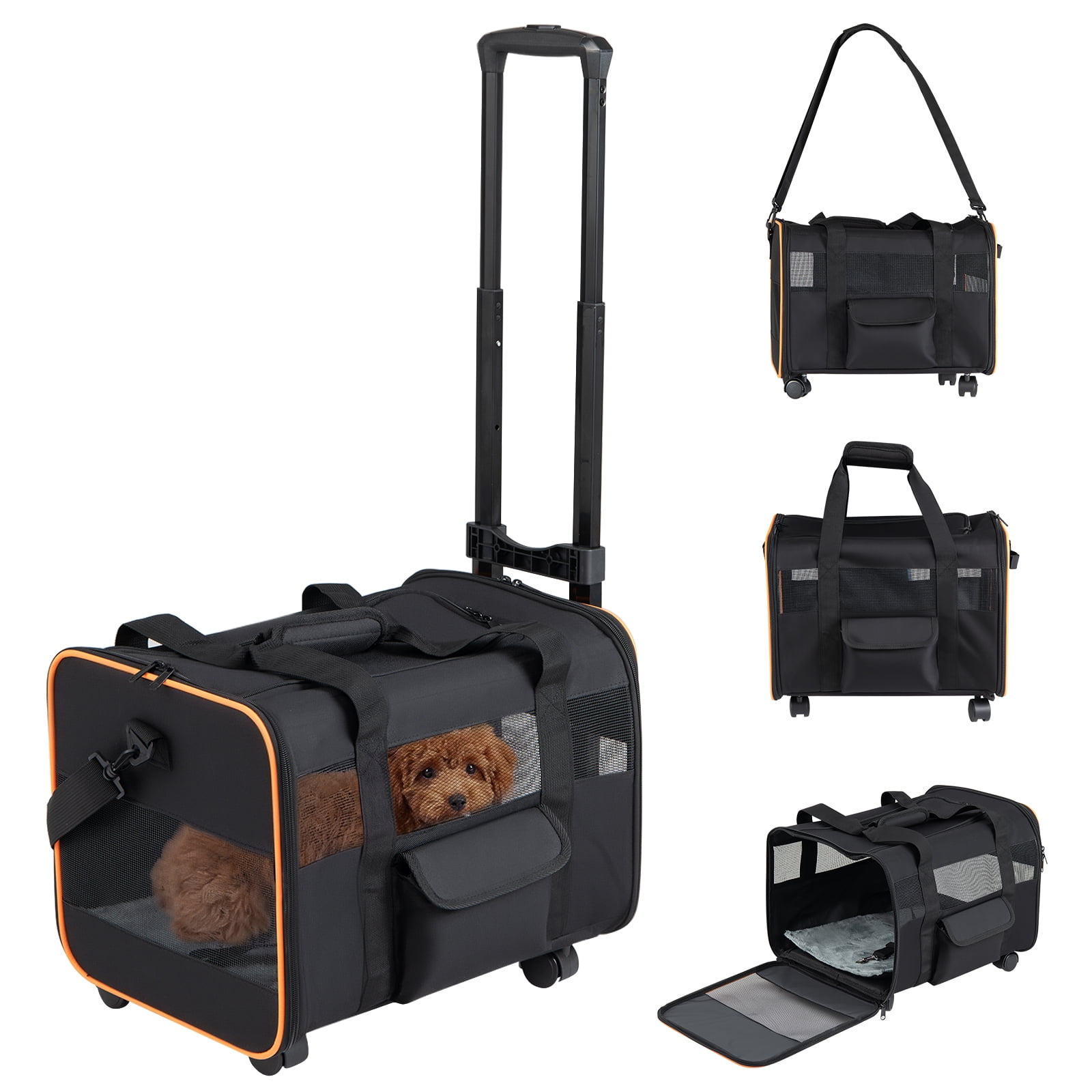 Gymax Rolling Pet CarrierFoldable Soft-sided Dog Travel Crate w/ Telescopic Handle