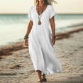 thumbnail image 2 of UPPADA Robe d'Été pour Femme Grande Taille en Coton et Lin, Robe Maxi Fluide à Manches Courtes, Robe Décontractée Style Sundress à Col en V, Taille Portefeuille, Robes Fluides de Plage, Robes en Coton Blanches, TG, 2 of 6