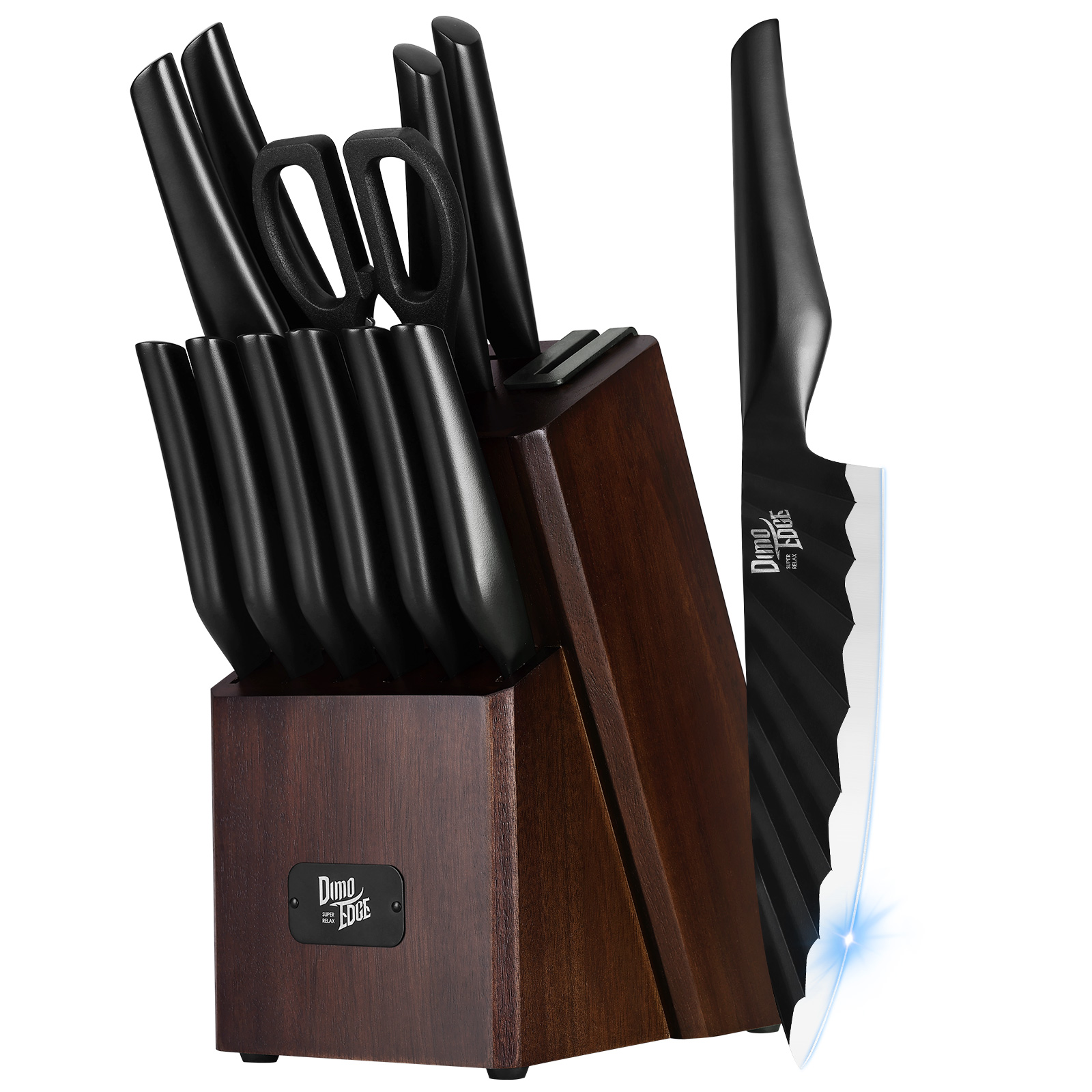 Dimoedge Ensemble de Couteaux avec Bloc, 13 Pcs Couteau de Chef Ultra Tranchant avec Bloc, Aiguiseur Intégré