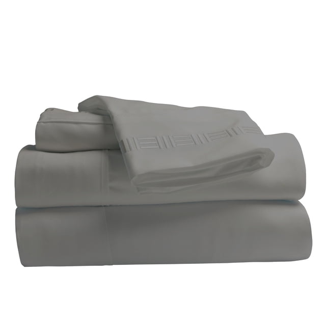 Comfy Bamboo World 9900 Series 100gsm Embroidered Bedsheets Sheet Set in grey, full size. This 4-piece bedding set includes a fitted sheet, flat sheet, and pillowcases. Crafted from ultra-soft microfiber, it is hypoallergenic, wrinkle-resistant, and features deep pockets for mattresses up to 18 inches.