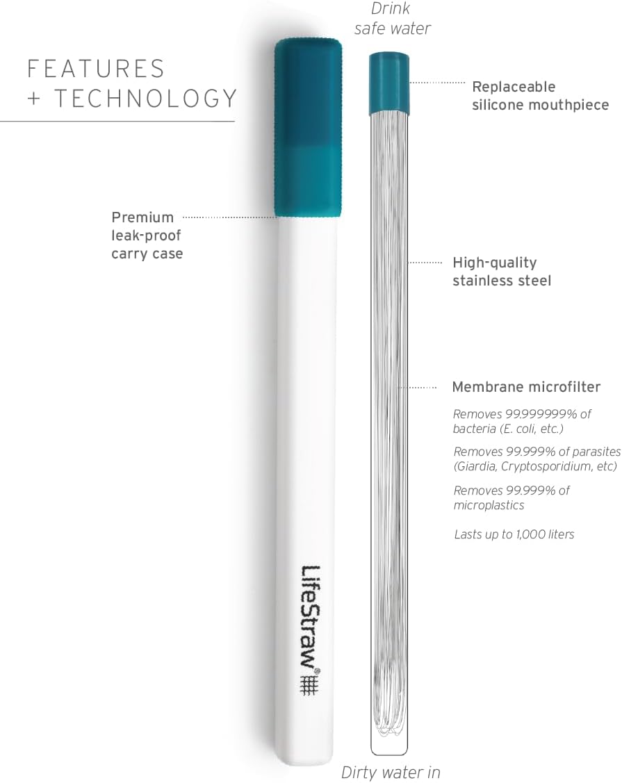 Paille filtrante en acier LifeStraw SIP 1 pièce avec étui de transport - Bleu sarcelle