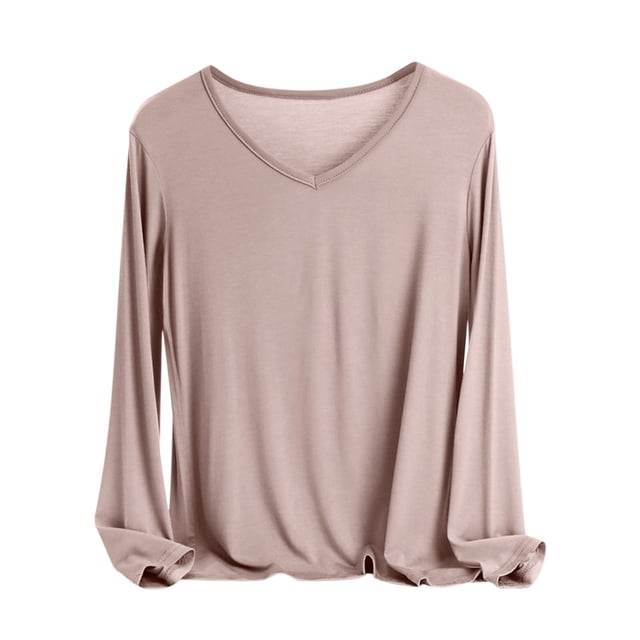 MeetoTime Women's Long Sleeve Shirts Soft Lightweight Undershirts V-Neck Slim Tees Basic Layer Pullover Tops