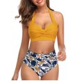 thumbnail image 1 of Women Vintage Swimsuit Two Piece Retro Halter Ruched High Waist Print Bikini Set, 1 of 9