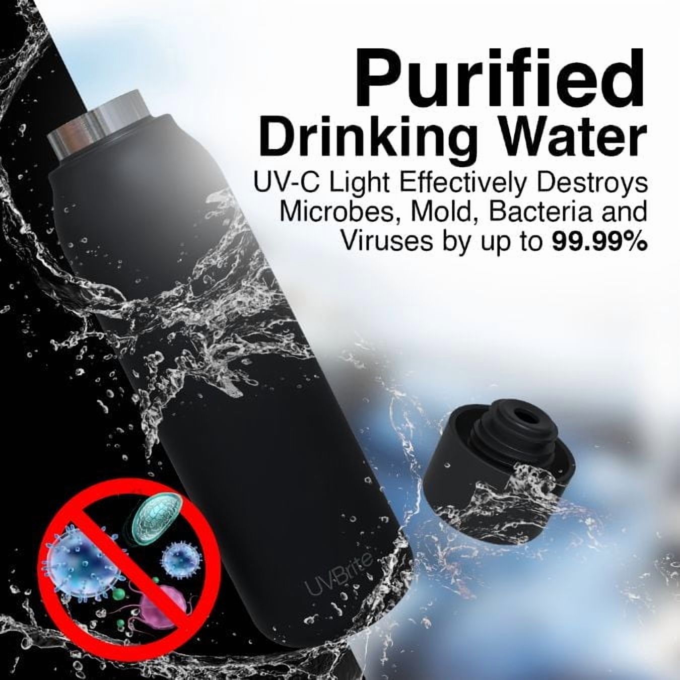 UVBrite Bouteille autonettoyante de 550 ml avec stérilisation UV-C, Noir