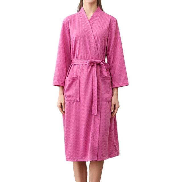 fastboy Women Water Absorption Bath Robe Solid Waffle Bathrobe Spa Home Dress Nightgown