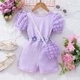 thumbnail image 1 of RXIRUCGD Small And Medium-sized Girls' Puff Sleeve Ribbed Back Body Jumpsuit With Bag( Purple, Size:3 Years ), 1 of 9