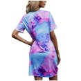 thumbnail image 4 of Pisexur Robe à Manches Courtes Col Rond Mode Femmes Été Manches Courtes Sexy Décontractée Robe Col Rond Confort Ample Ameublement Maison Couleur Col en V Plissé Polyvalente Robe Slim Femmes en Solde, 4 of 4
