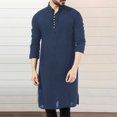 thumbnail image 2 of Men's Casual Top Thobe Solid Stand Muslim Robe Long Sleeve Button Casual Loose Jubba Thobe, 2 of 5