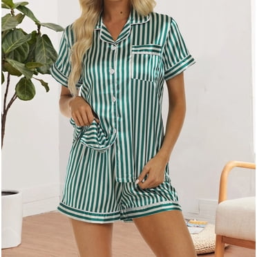 Hot! TIMIFIS Pyjama en Satin pour Femme, Ensemble à Manches Courtes, Boutonné, Tenue de Nuit pour Mariée, Doux, 2 Pcs, Détente, Confortable, Décontracté, Tenue de Nuit, Tenue de Détente, Ensembles - Printemps/été