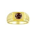 thumbnail image 1 of RYLOS Men's Ring 14K Yellow Gold Ring, 7MM Round Shape Gemstone Designer Style Rings Smoky Quartz June Birthstone Rings Gold Size 8, 1 of 7