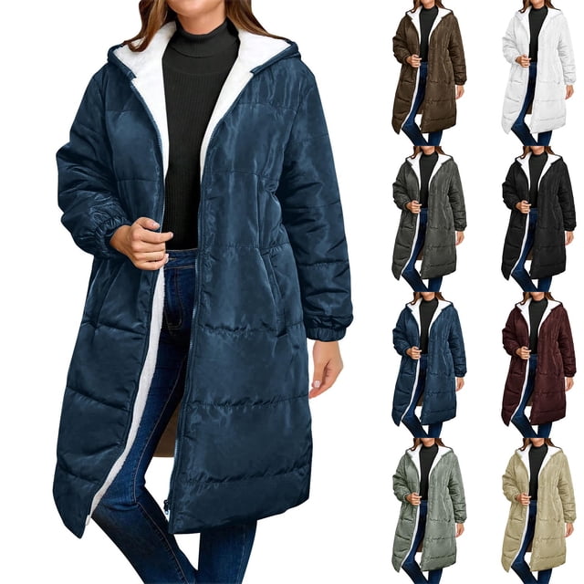 Sentmoon Womens Coats and Jackets Women's Jacket Work Christmas Gifts Women's Solid Color Long-sleeved Hooded Fashion Padded Jacket Fall and Winter for Holiday Gifts