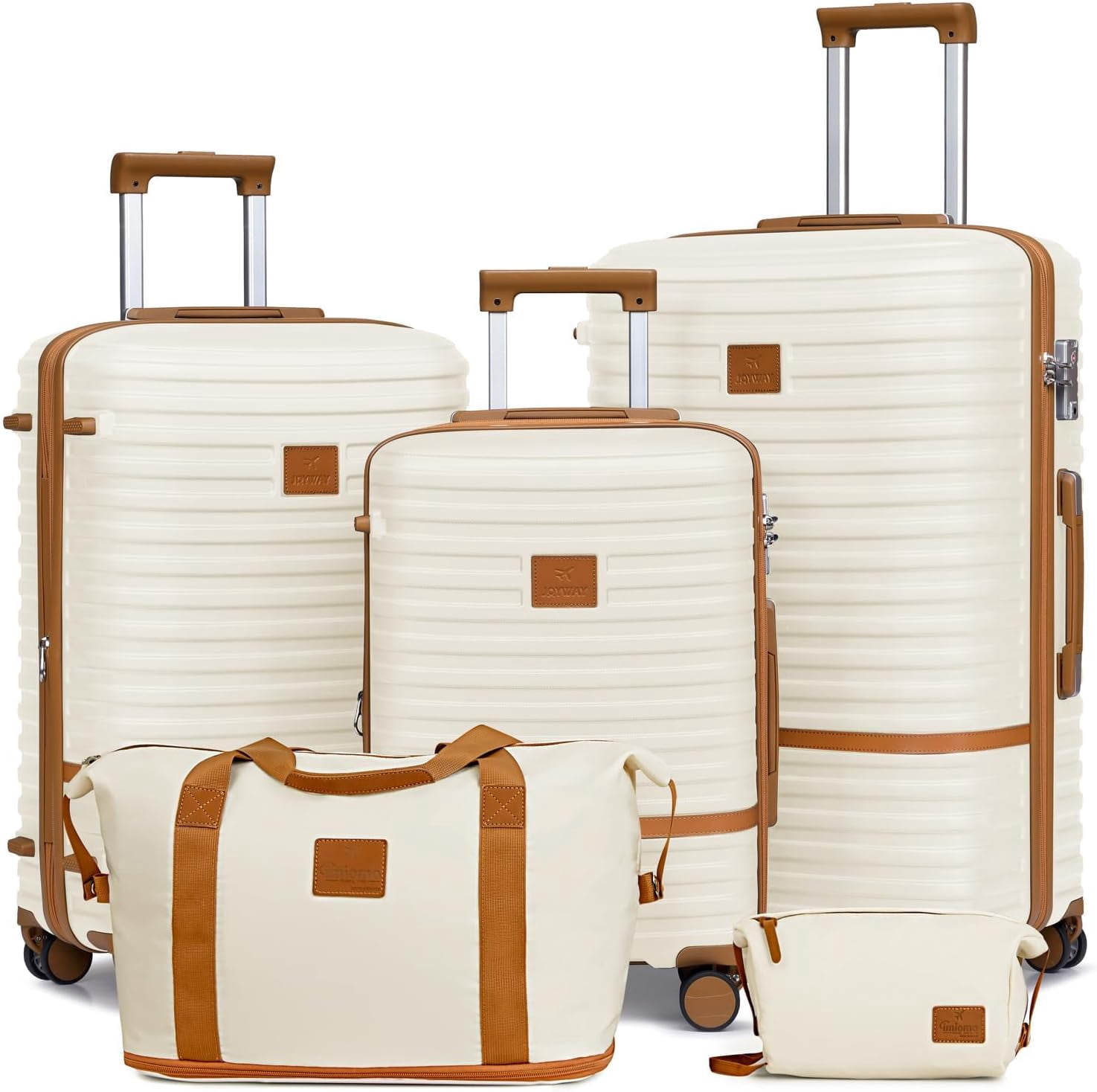 Joyway - 5-Piece Luggage Sets ABS Hardside Spinner Luggage -(Expandable Suitcase20"24")28-in Checked Luggage-White