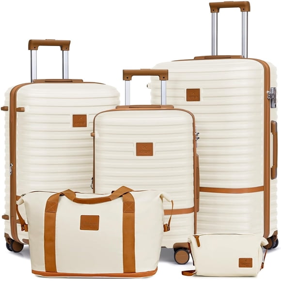 Joyway - 5-Piece Luggage Sets ABS Hardside Spinner Luggage -(Expandable Suitcase20"24")28-in Checked Luggage-White