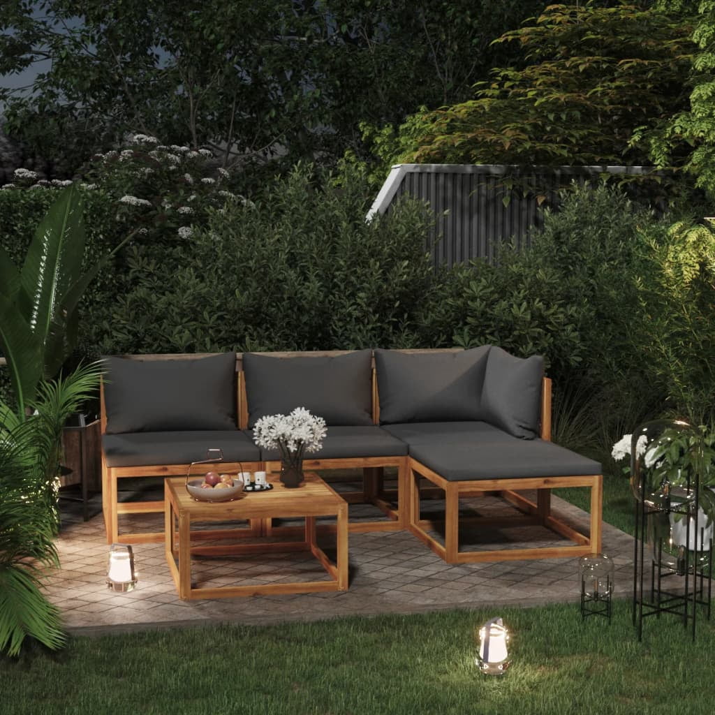 vidaXL 5 Piece Garden Lounge Set with Cushion Solid Acacia Wood