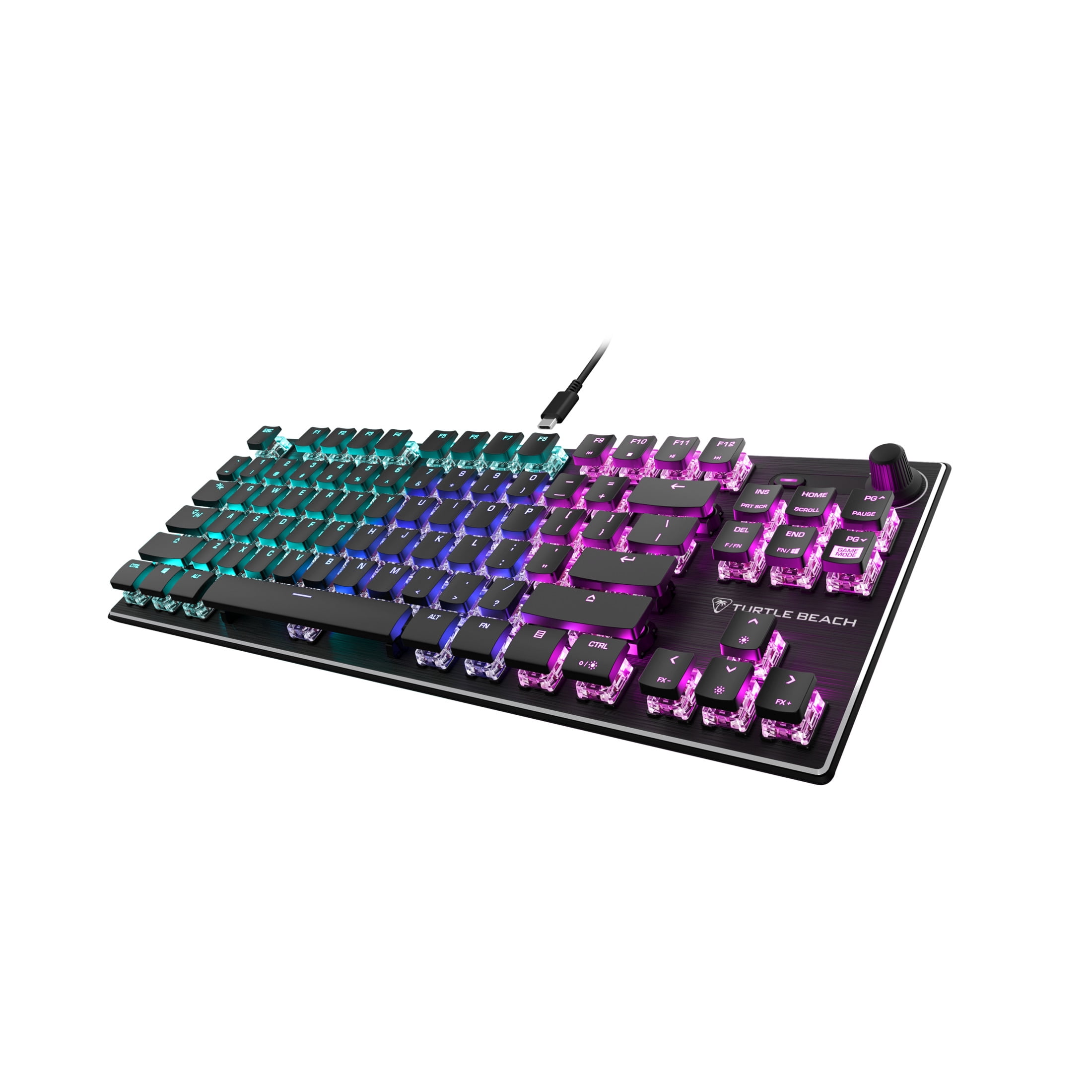 Clavier de jeu PC mécanique Turtle Beach Vulcan TKL Tenkeyless avec interrupteur linéaire TITAN, éclairage AIMO RGB par touche, plaque supérieure en aluminium anodisé et câble USB-C détachable - Noir