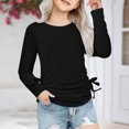 thumbnail image 2 of Plebaso Chemises à Manches Longues pour Filles avec Cordon de Serrage Col Rond Blouses Décontractées Mode Tunique pour Enfants Filles, 2 of 7