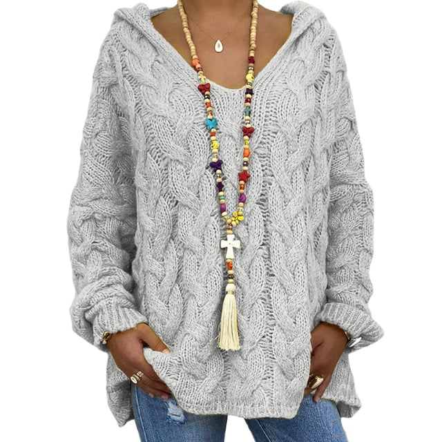 Innerwin Chandail d'Hiver Chaud pour Femmes Chic à Manches Longues Confortable Gris Clair TTG