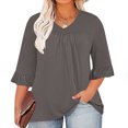 thumbnail image 2 of Timegard Hauts Grande Taille pour Femmes Col en V Froncé à Volants Manches 3/4 T-Shirts Confortables Décontractés Amples, 2 of 5