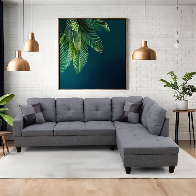 Star Home Living Corp Simon Tissu de Lin Face Droite Sectionnelle en Gris